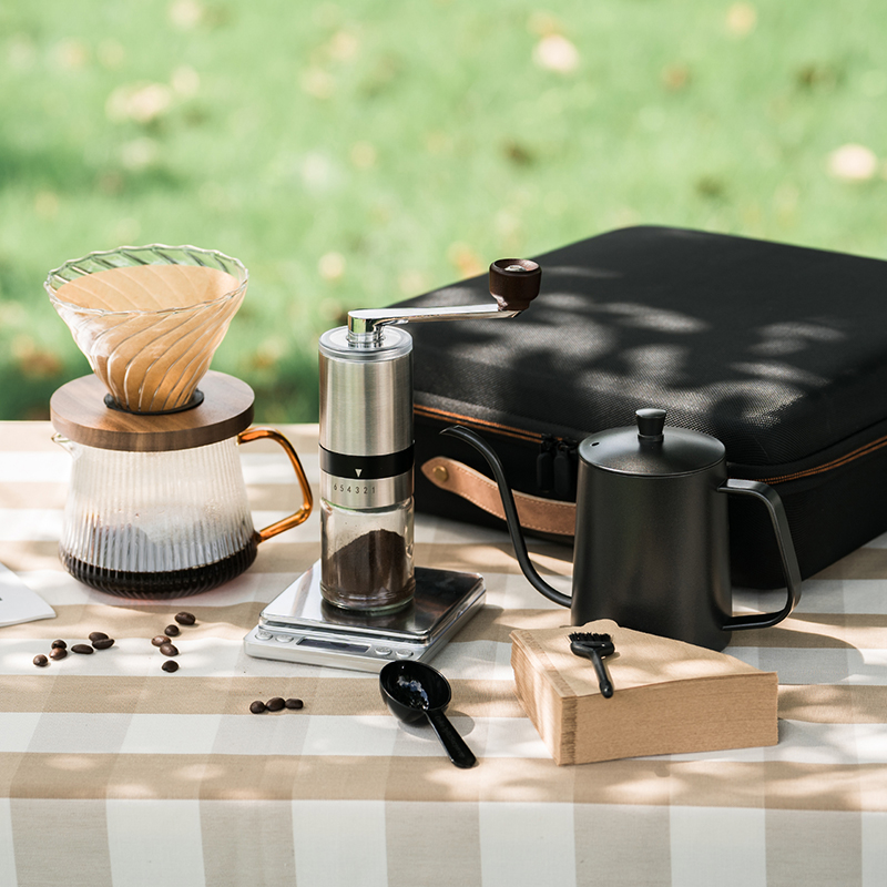 Portable Travel Coffee Gift Set - Outdoor Camping Ready with Manual Grinder