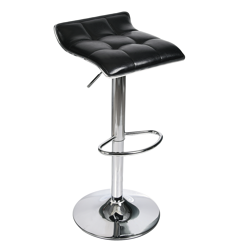 US-OW006-BK Adjustable Height Bar Stool with Quilted Wave Seat and Metal Base
