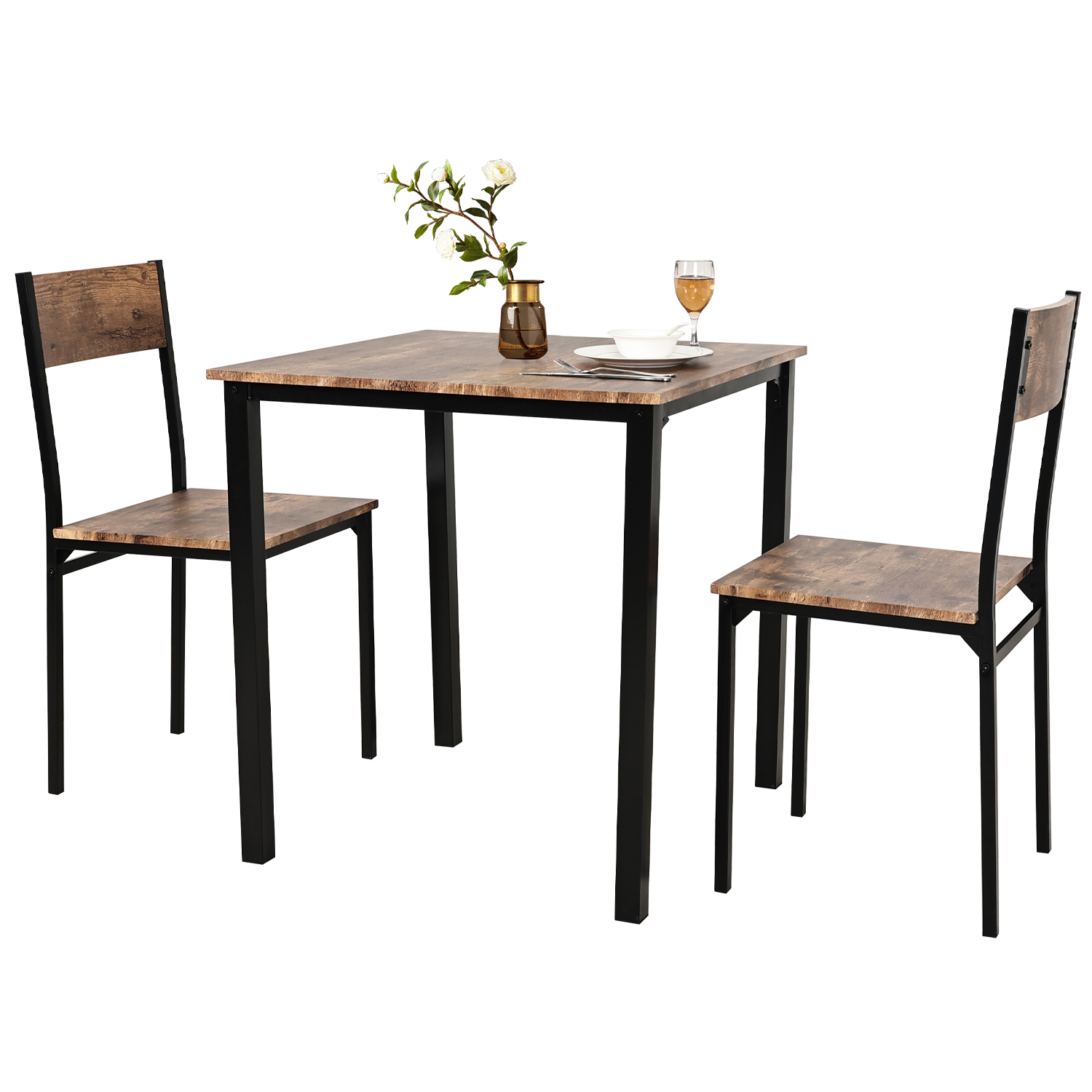 UK-IF701\IF702 Dining Table and Chairs Set Steel Industrial Style Frame Retro Wooden for Home Kitchen Dining Room