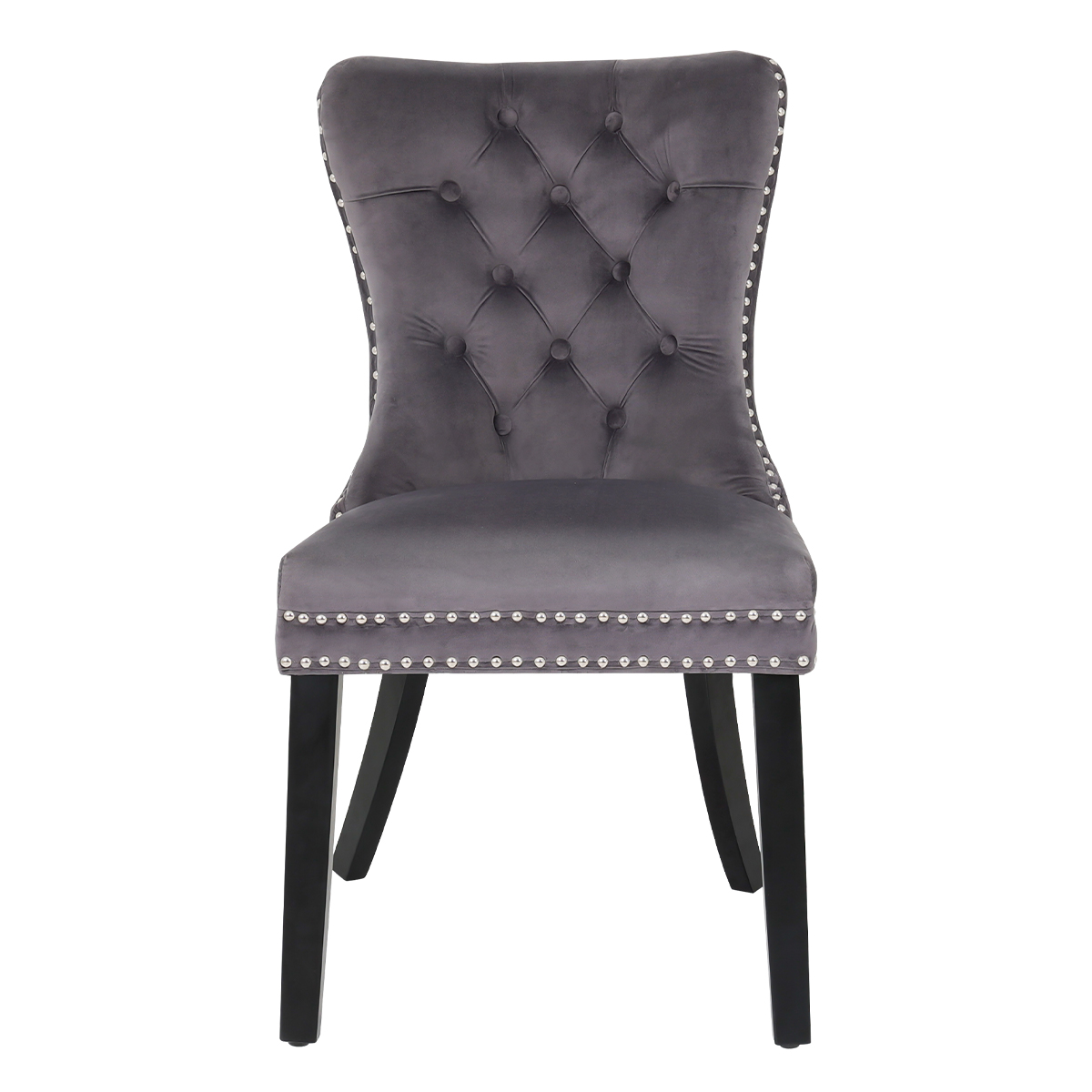 DE-IF801-GY-X High-end Velvet Dining Room Chairs Upholstered Elegant Tufted Chair with Luxurious Button Nailed Trim Ring Pull Armless Accent Chair
