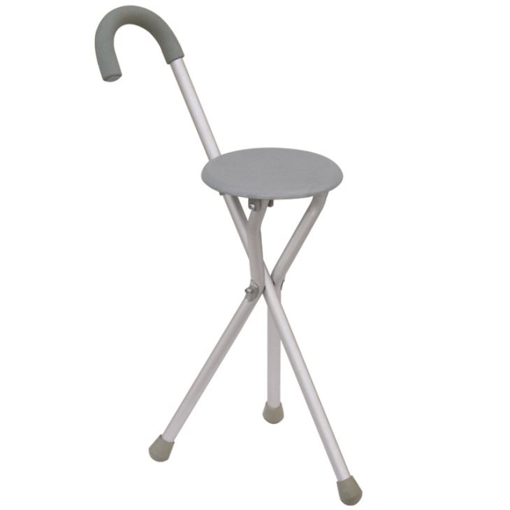 Folding Seat Cane With Comfortable Round Handle, Silver