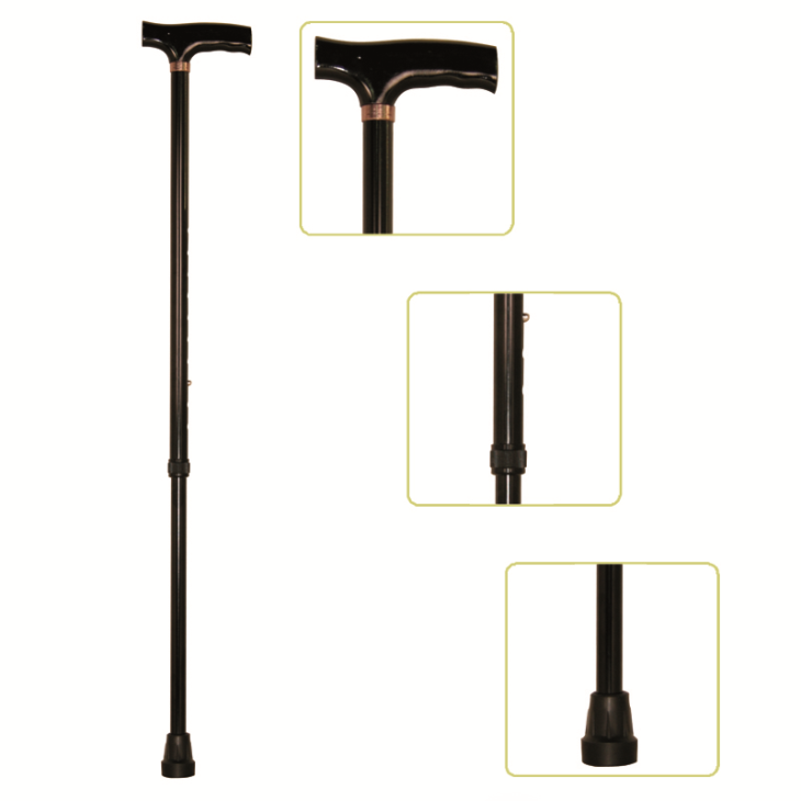 JL930L Height Adjustable Lightweight T-Handle Walking Cane With Comfortable Handgrip, Black