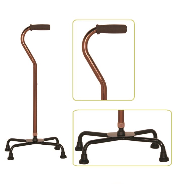 Height Adjustable Aluminum Quad Cane With Large Base & Comfortable Offset Handle, Bronze