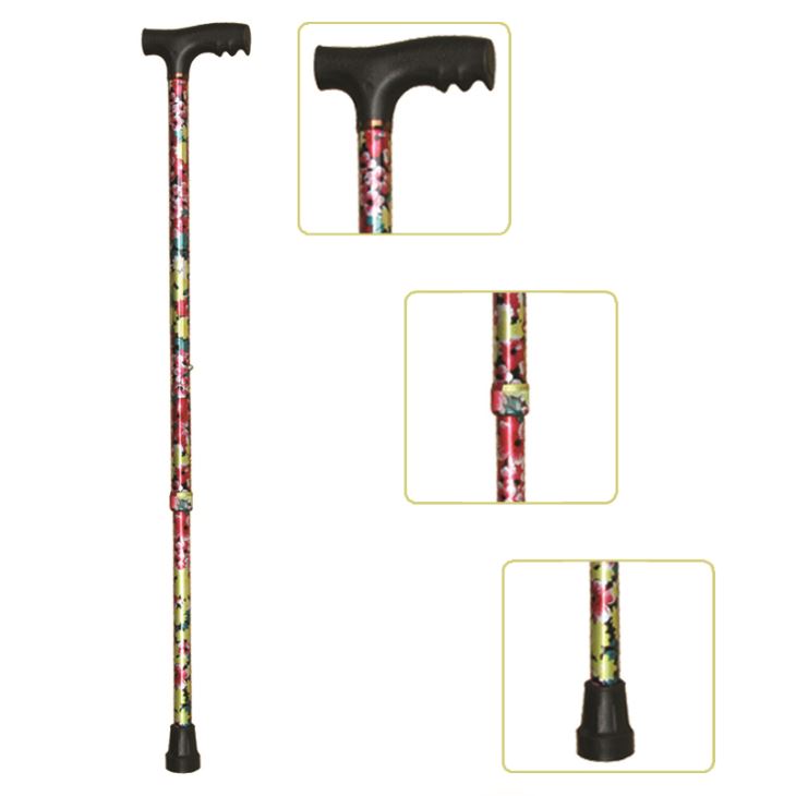 Height Adjustable Lightweight Cane Cover with Red & Yellow Flower Pattern