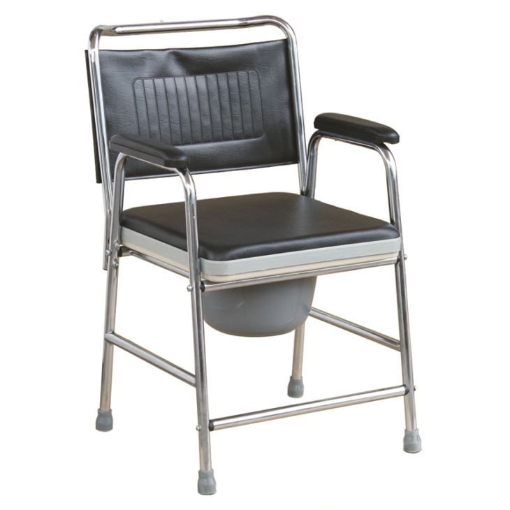 Steel Commode Chair With Padded Seat Panel & Armrests