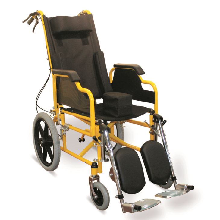 high back reclining wheelchair Attractive Yellow Reclining Wheelchair With Flip Back Armrests, Detachable & Elevating Footrests, MAG-Style Wheels