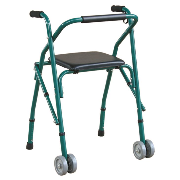Two Button Release Folding Walker With Foldable Seat & 4