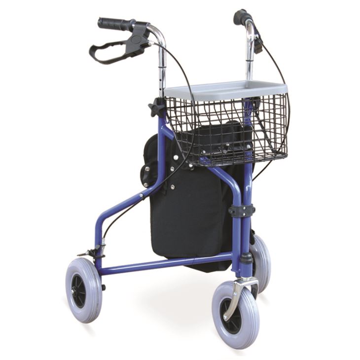  3-Wheel Rollator Walker With Shopping Basket, Bag & Loop Brakes