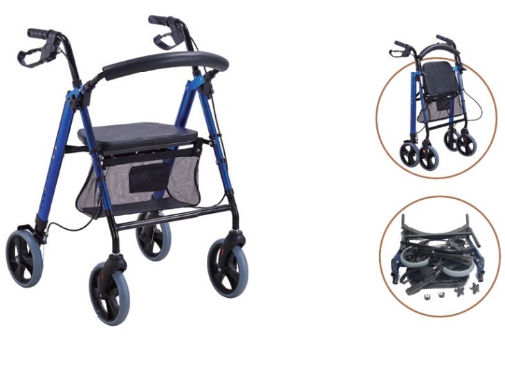 4-Wheels Foldable Aluminum Lightweight Rollator with Hand Brake, Medical Instruments
