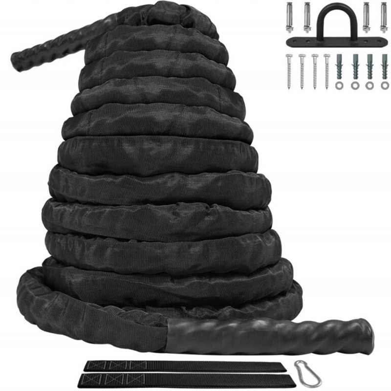 Battle Exercise Training Rope with Protective Cover – Steel Anchor & Strap Included 