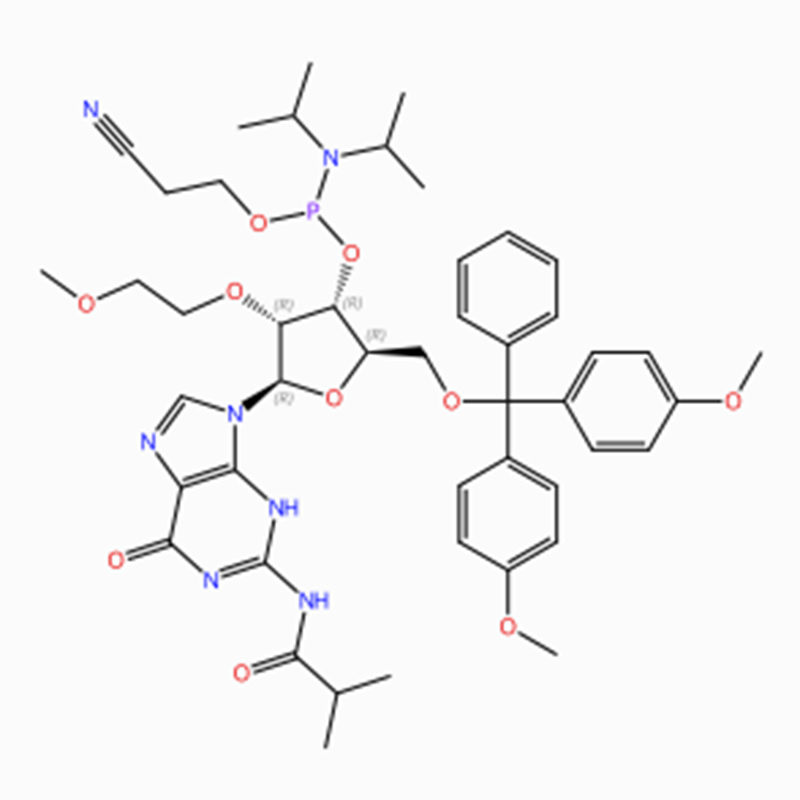 C47H60N7O10P Guanosine, 5′ -O- [bis(4-methoxyphenyl)phenylmethyl]-2′ -O-(2- methoxyethyl)-N-(2-methyl-1-oxopropyl)-, 3′ - [2-cyanoethyl N,N-bis (1-methylethyl)phosphoramidite] (ACI)