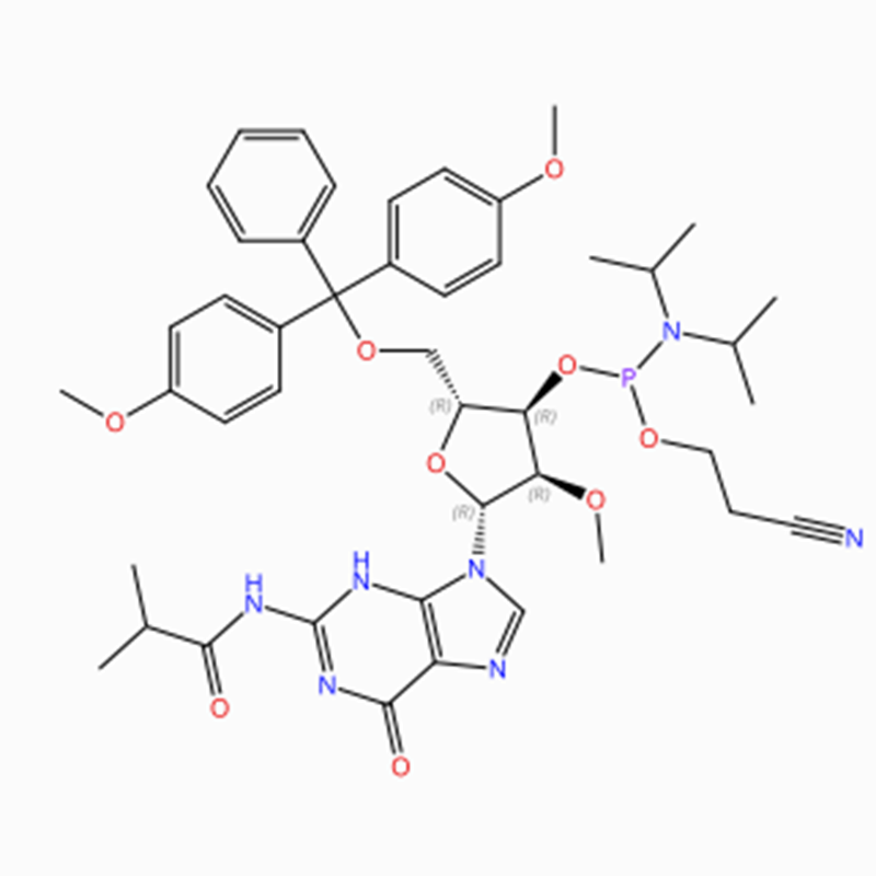 C45H56N7O9P Guanosine, 5′ -O- [bis(4-methoxyphenyl)phenylmethyl]-2′ -O-methyl- N-(2-methyl-1-oxopropyl)-, 3′ - [2-cyanoethyl N,N-bis(1-methylethyl) phosphoramidite] (ACI)