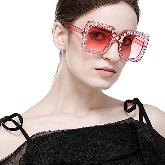 OEM&ODM Women Square Eyewear Rhinestone Luxury Diamond Sunglasses