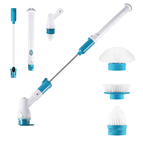 Electric Spin Scrubber Cordless Bathroom Shower Scrubber Power Brush Floor Scrubber with 3 Replaceable Cleaning Brush Head & Adjustable Extension Handle for Home, Silver