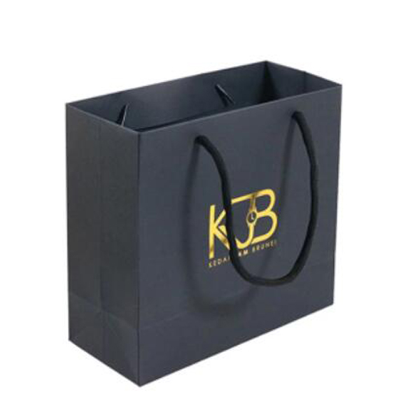 Company Made Logo Hot Foil Stamping Custom Black Paper Bag with Rope Handle