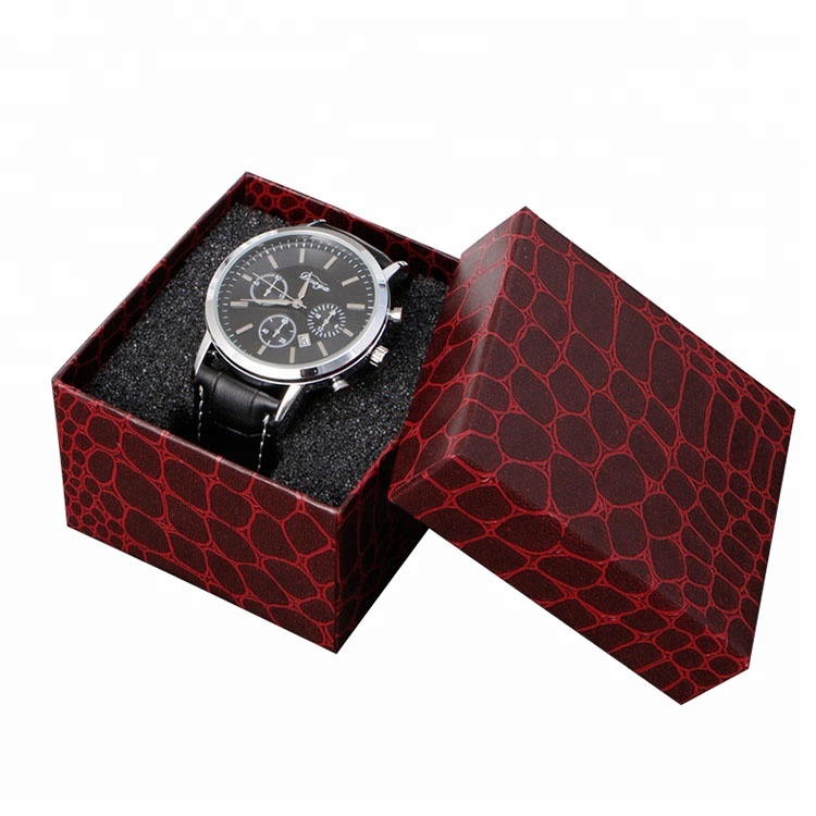 Dark red paperboard watch box packing with custom logo