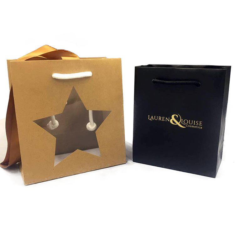 Star window design small kraft paper shopping bag with rope handle
