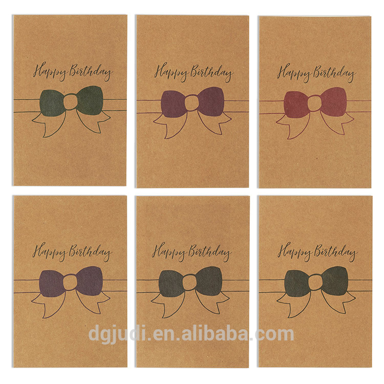 Cute Bowknot Kraft Greeting Card with Envelope for All Occasion