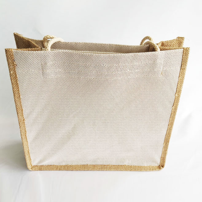 Jute tote bags Natural Resuable Grocery tote laminated interior full gusset