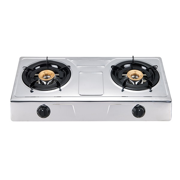 Thick stainless steel panel 2 burner gas cooker with 80mm brass cap burner RD-GD381