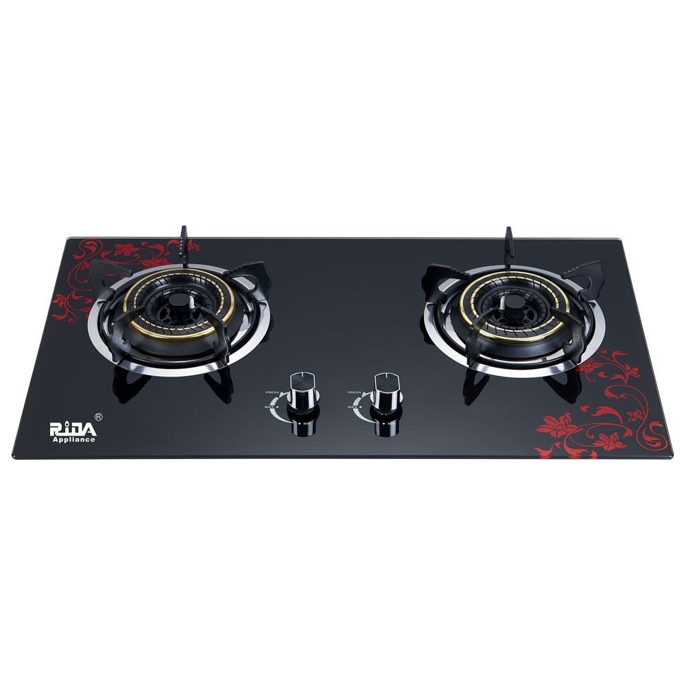Kitchen appliance 2 Burner Tempered  glass with colourful silk-screen  built-in gas hob RDX-GH007
