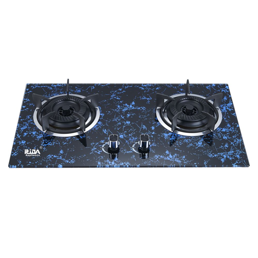 Kitchen appliance 2 steel Burner Tempered  glass with colourful silk-screen  built-in gas hob RDX-GH008