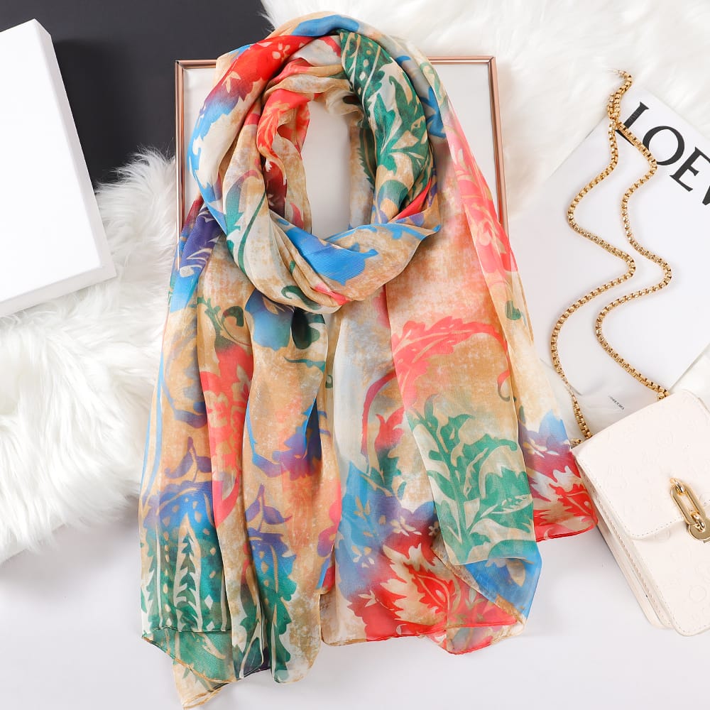 polyester scarf Lightweight Scarves Fashion Flowers Print 