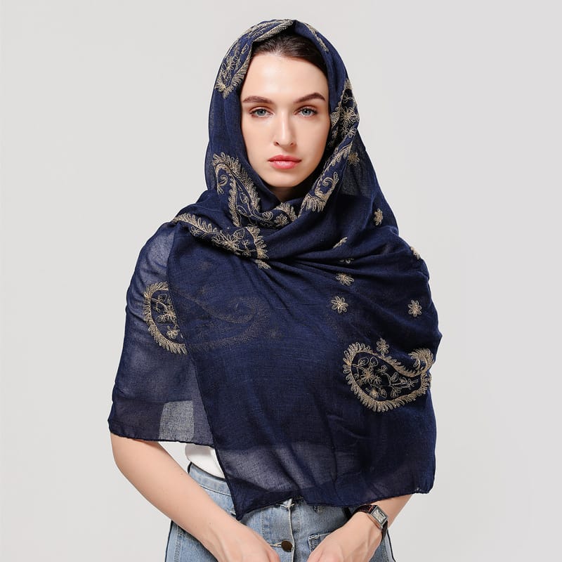 High Quality Embroidered Shimmer Hijab Shawl Cotton Thin Scarf Woman