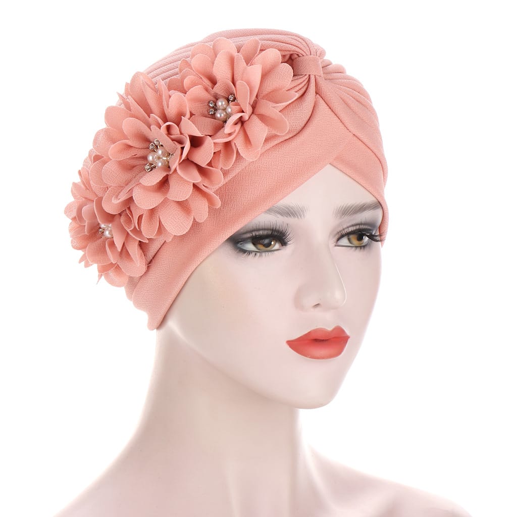  Women Turban Flower Caps Vintage  Headscarf Elastic Headwrap Hat