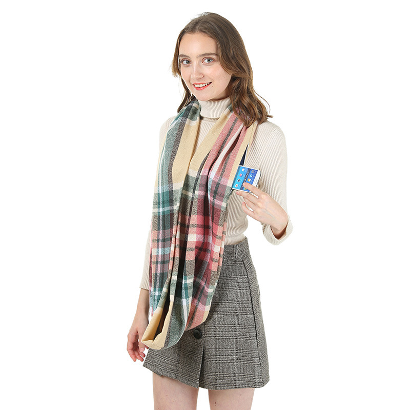 Winter Plaid Infinity Scarf with Hidden Zipper Pocket