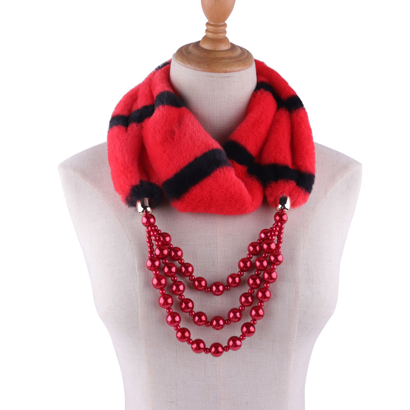 Fashion Neckerchief Scarf Necklaces Beads mixed Color fur Jewelry Shawl