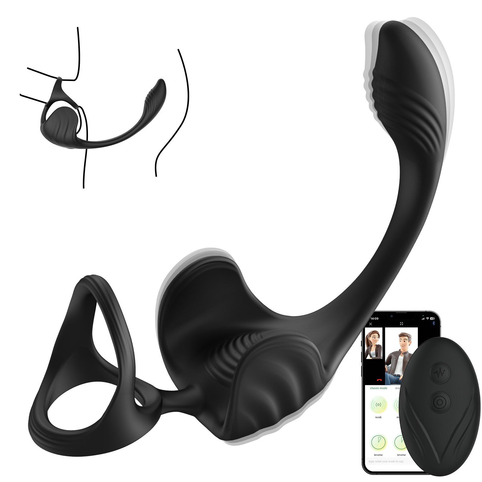 Remote APP Control Anal Vibrator Male Erection Ring - SAT00098