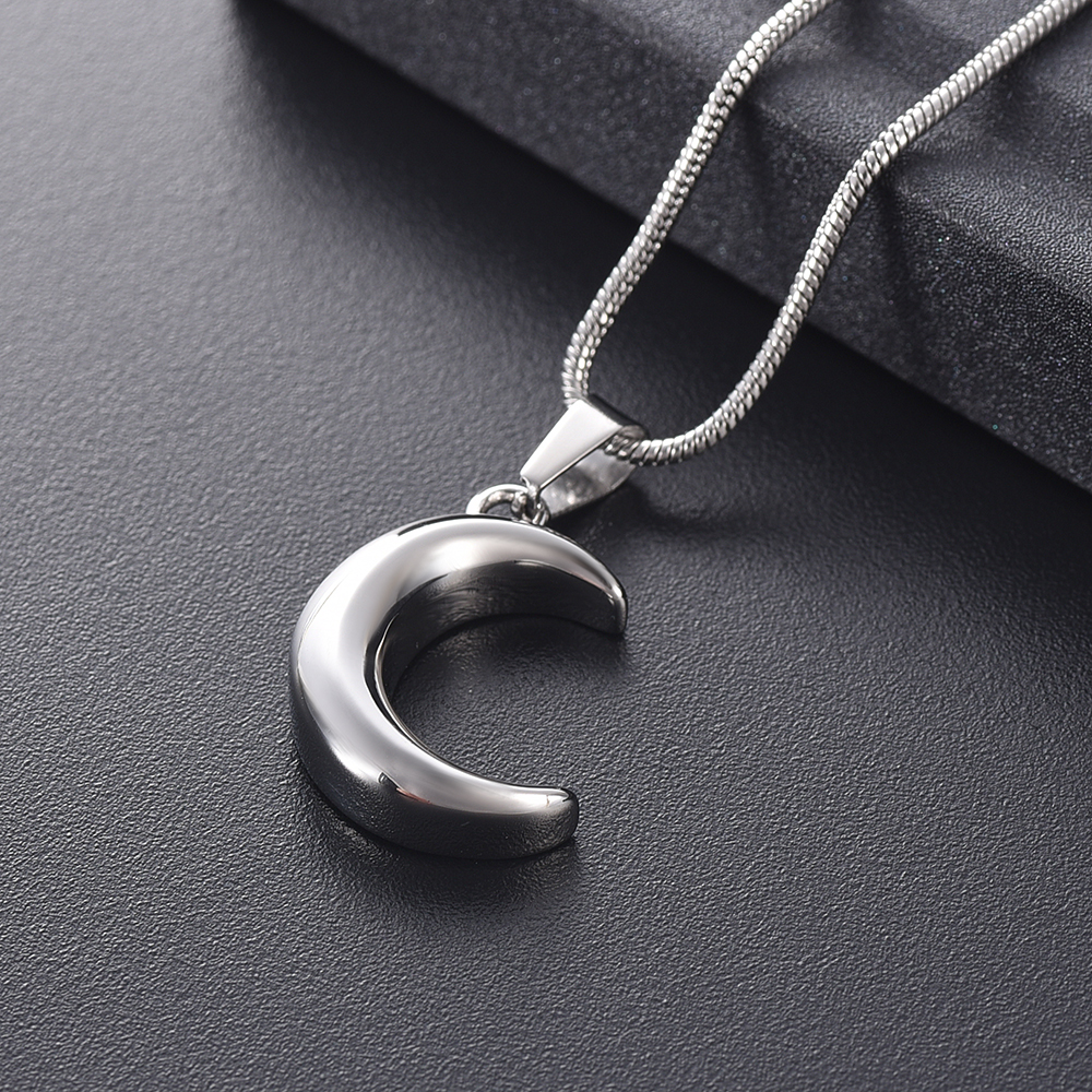 Smooth Moon Cremation Jewelry Hold Human/Pet Funeral Ashes -316L Stainless Steel keepsake Memorial Urn Pendant Necklace