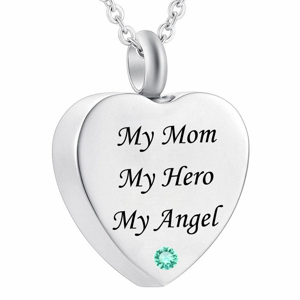My Mom My Hero My Angel - Funnel Filler Kit Heart Memorial Urn Necklace Birthstone Cremation Jewelry Ashes Keepsake Pendant