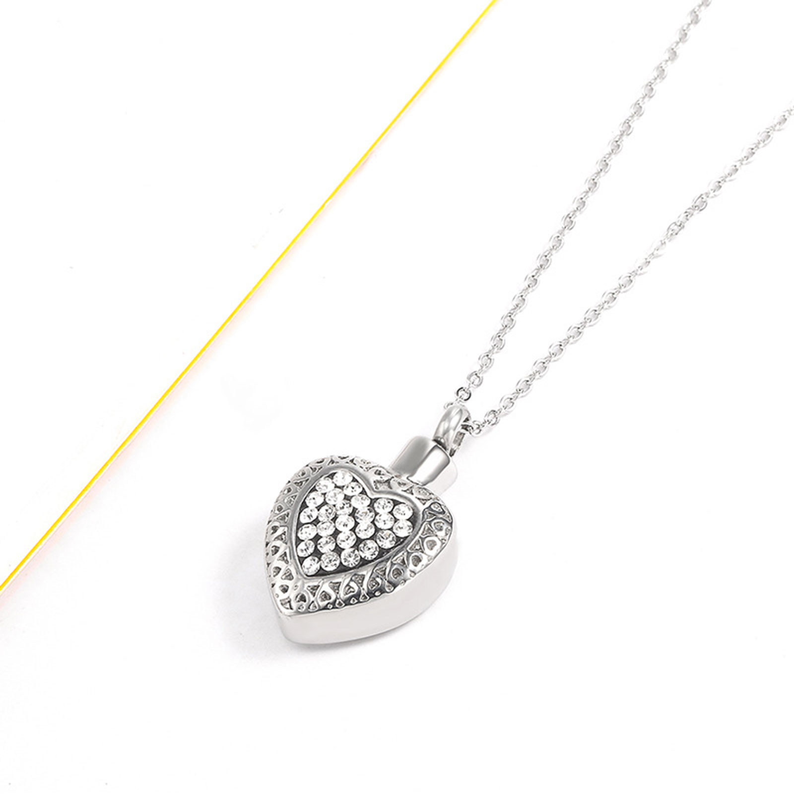 Stainless Steel Cremation Ash Urn Pendant Heart Can Open Clear Rhinestone DIY Necklace Bracelets Jewelry Accessories,1 PC