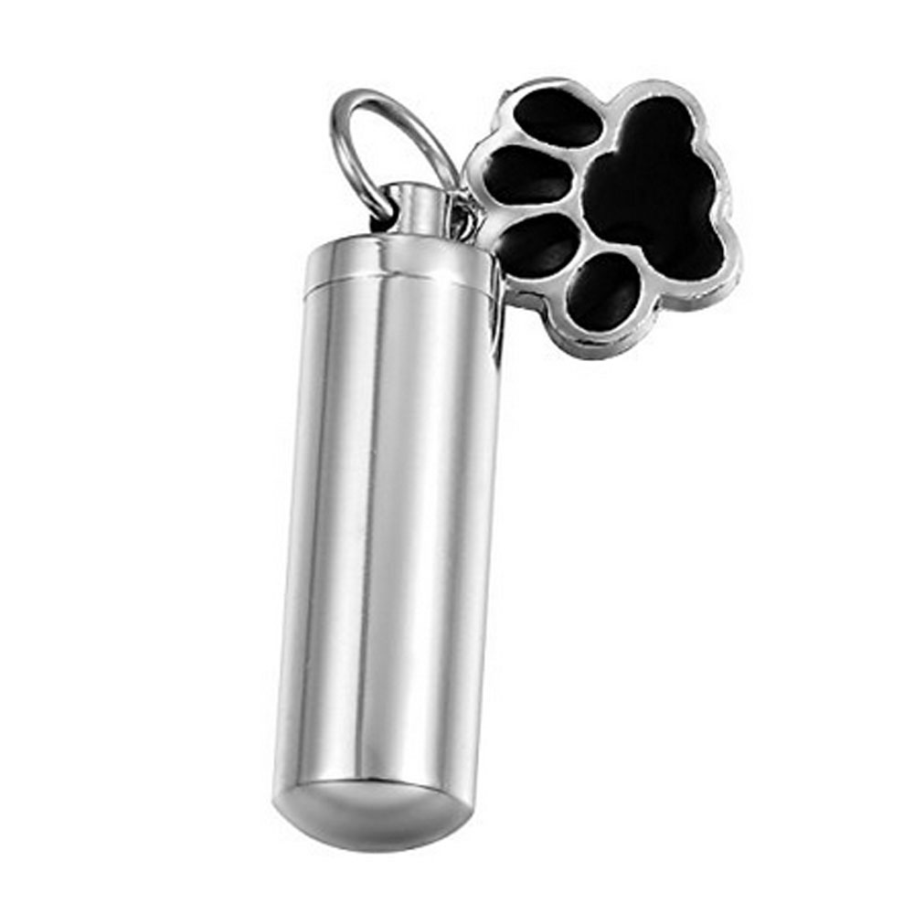 Cremation Cylindrical Bottle with Pet Paw Print Key chain Memorial Urn Pendant