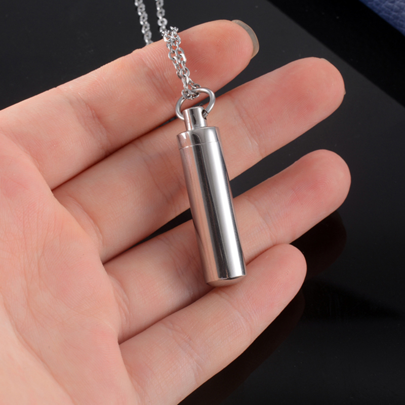 Stainless Steel Urn Keepsake Jewelry Cylinder Perfume Bottle Pendants Necklace Openable Put in Ashes Memorial