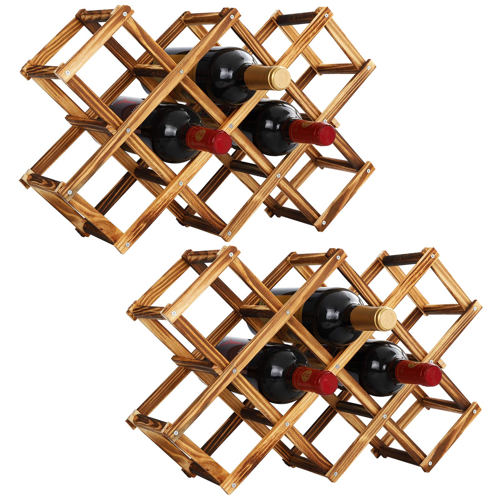 Shangrun 10 Bottles Capacity Foldable Free Standing Wooden Wine Rack