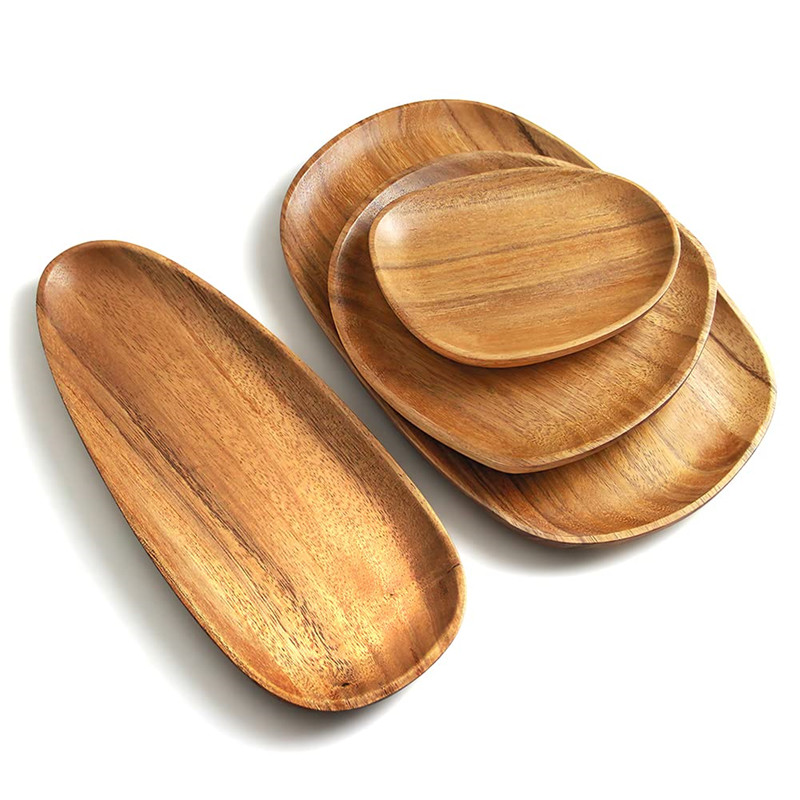 Shangrun Versatile Irregular Wooden Dining Plates Set Of 4 