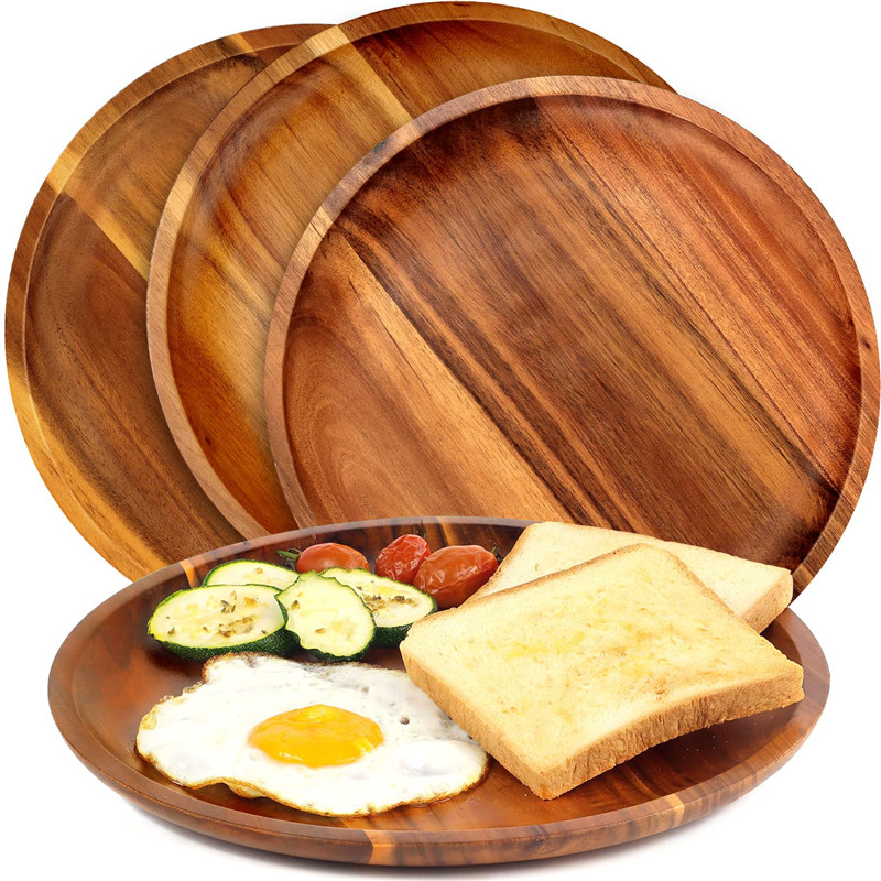 Shangrun 11 Inch Round Wood Plates Set Of 4