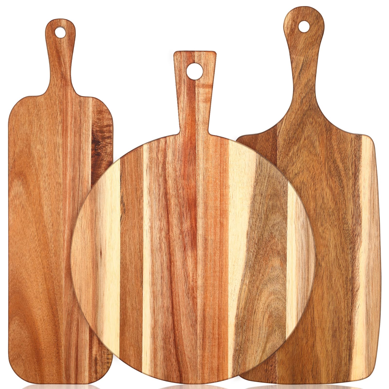Shangrun 3 Pcs Acacia Wood Cutting Board with Handle