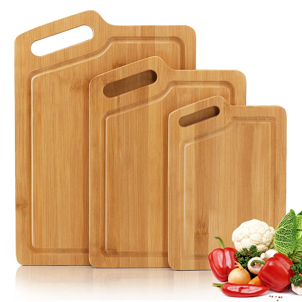 Shangrun Bamboo Cutting Board Set With Juice Groove 3 Pieces
