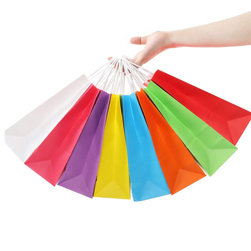 White Kraft Paper Bag With Round String In Bright Colors