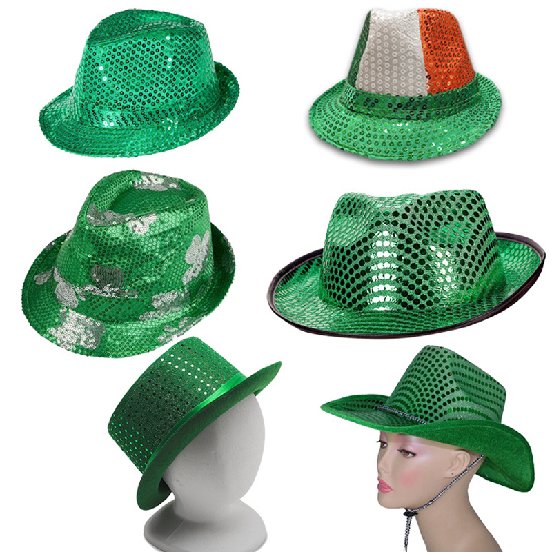 Fashion sequins St. Patrick's Day cowboy hat holiday party party hat sequins jazz hat performance 