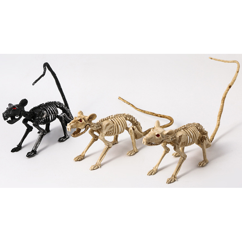 Detailed Realistic Miniature Unique Novelty Model Toy Animal Halloween Plastic Movable Skeleton Cat and Rat Figurine Set
