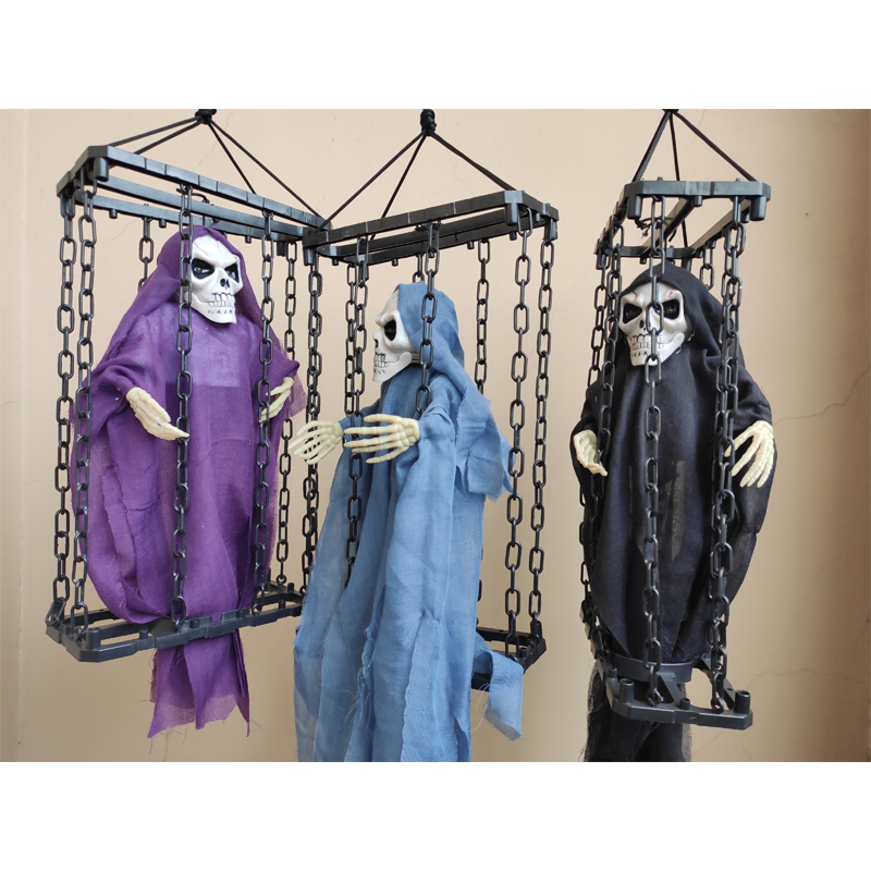 Noise Makers Haunted House Escape Halloween Decoration Props Hanging Ghost Moving Ghost In Cage Electric Scary Toys
