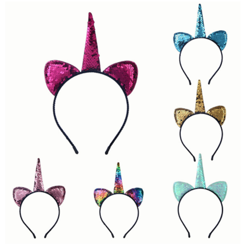 Wholesale Cheap Party Girl Rainbow Sequin Unicorn Headband for Kids