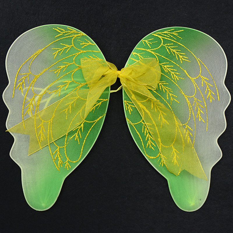 Customize Kids Dress up Party spring green yellow glitter Elastic Band Dream fairy butterfly wings set 