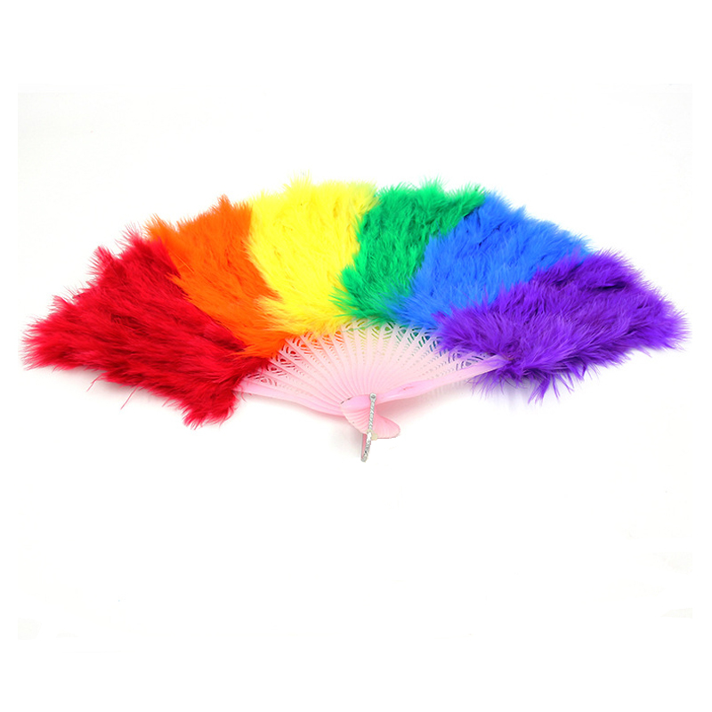 Rainbow Colorful Fluffy Dancing Hand Feather Fans