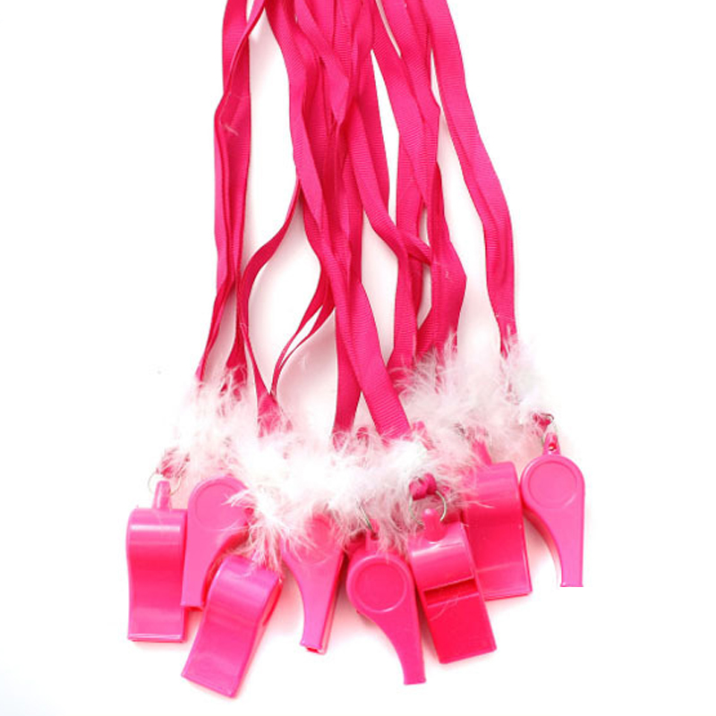 Bachelor Party Entertainment Pink Plastic Whistle White Feather Decoration Pink Ribbon Decoration Small Plastic Whistle